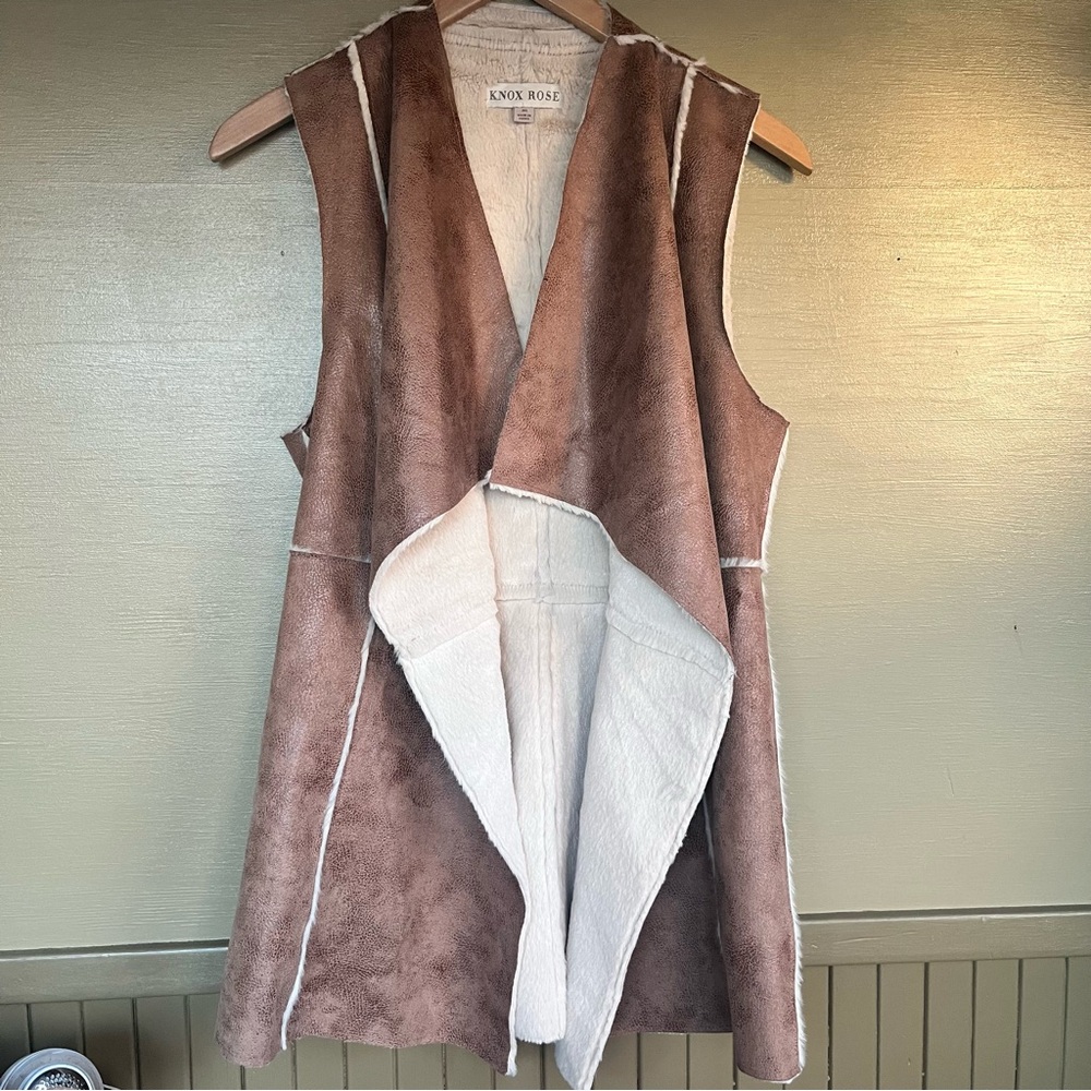 Knox Rose Faux Leather Fur Open Cardigan Vest Medium
